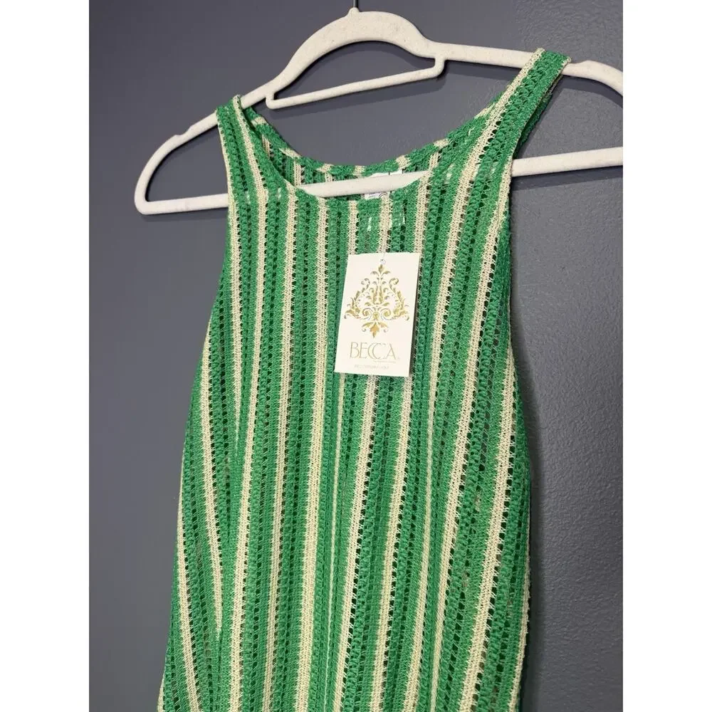 NWT Becca Crochet Retro Cabo Scoop Neck Dress Swim Cover-Up Bright Green Size L